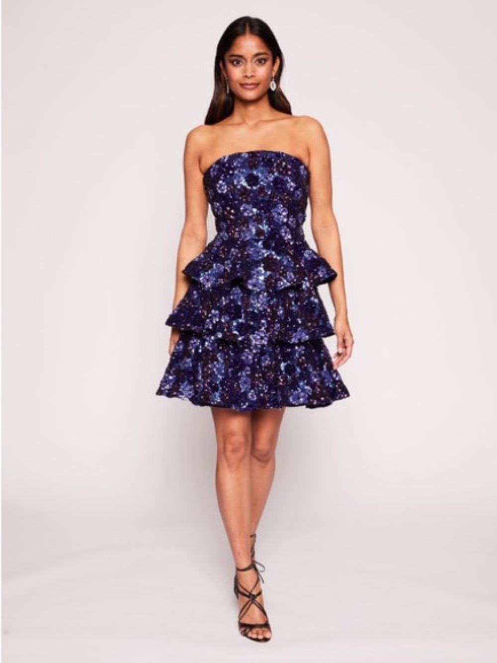 Marchesa Notte Floral Sequin Strapless Minidress 2